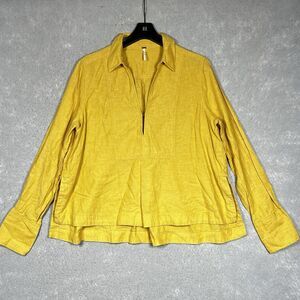 Free People Shirt Womens Large Mustard Yellow Linen Top Shirt Ready or Not